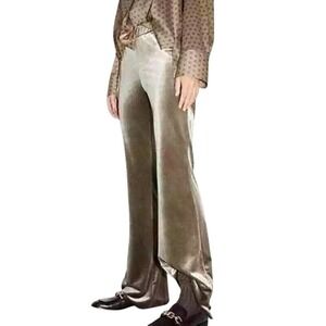 Zara‎ Womens XS Wide Leg Velvet Pants Taupe Brown Pull On Boho Retro NEW